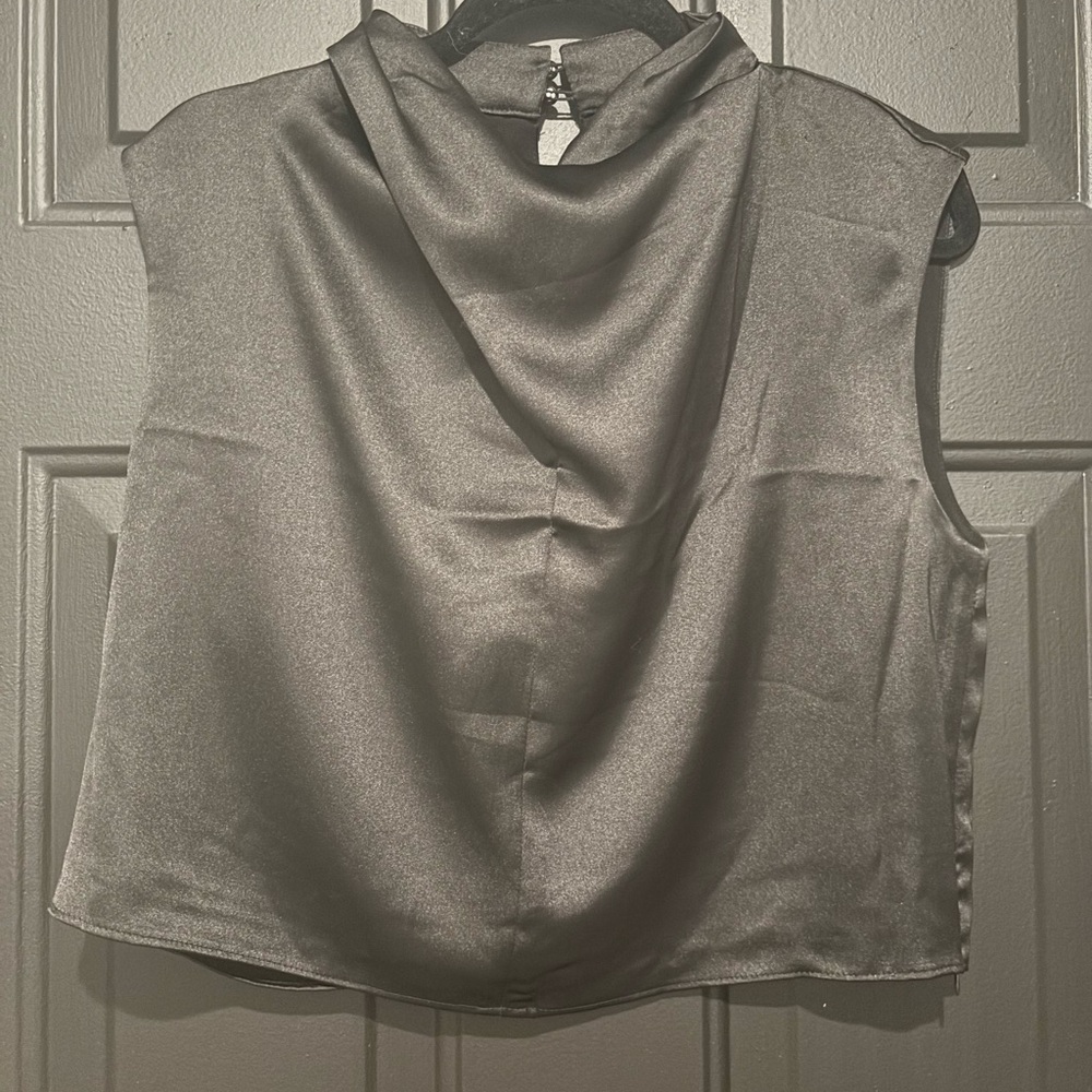Black Satin Cowl Neck Sleeveless Top L , NWT